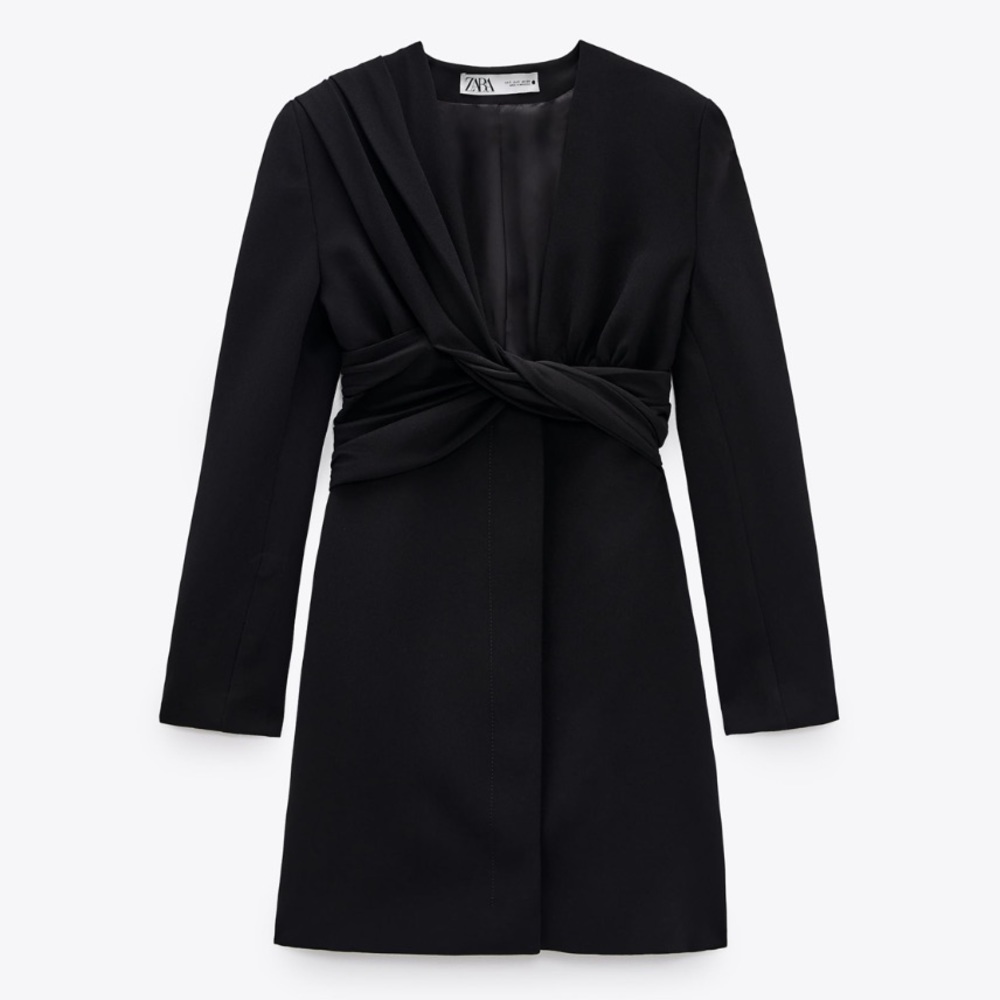 𝗡𝗪𝗧 𝗭𝗮𝗿𝗮 • Draped Jacket Dress Ruched Front V-Neck Long Sleeve XS - Picture 11 of 12